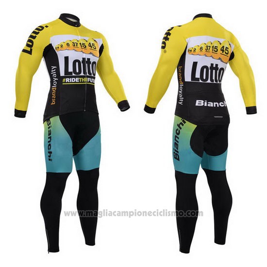 2015 Abbigliamento Ciclismo Lotto NL Jumbo Nero e Giallo Manica Lunga e Salopette